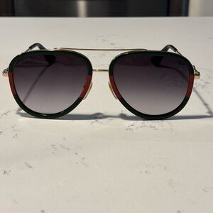 Gucci Gold Aviator Sunglasses with Red and Green Trim